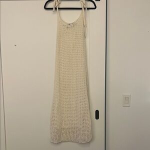 Zara Crochet Tie-Shoulder Maxi Dress in Cream